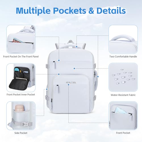 Image of RealCool 15.6 inch Laptop Travel Backpack, TSA Flight Approved Carry On Daypack | 180 Full-Open, Waterproof Wet Pocket, Compression Straps, Ergonomic Back Support, Luggage Belt, For Gym, School, Business