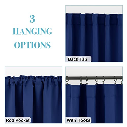 Image of RYB HOME Bathroom Curtains Privacy - Solid Thermal Insulated Window Curtains Kitchen Drapes for Living Room Baby Nursery Bedroom, Back Tab Top, Wide 42 x Long 54, Navy Blue, 2 Panels