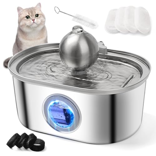 Cat-Water-Fountain-Automatic-Stainless-Steel-Pet-Fountain-Water-Dispenser-108oz32L-Water-Fountain-for-Dog-Inside-with-Quiet-Pump-with-4-Replacement-Filters-LED-Visual-Water-Level-Window