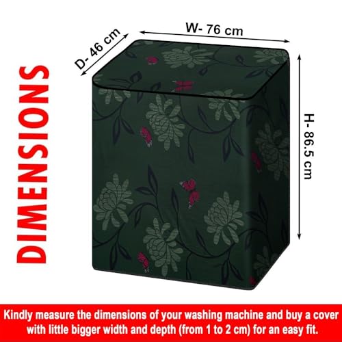 Image of The Furnishing Tree Semi-Automatic Top Load Washing Machine Cover | Waterproof & Dustproof | Easy to Clean | Durable & Washable, Floral Butterfly Print Polyester (46x76x86.5 CM)
