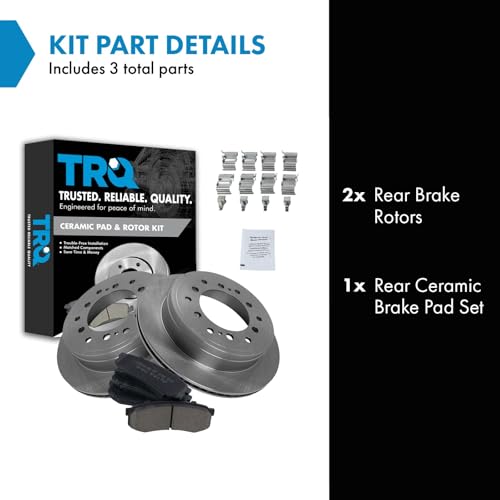 Image of TRQ Rear Brake Pad and Rotor Set Ceramic Vented Rotors | For 2010-2022 Lexus GX460 Toyota 4Runner 2010-2014 FJ Cruiser