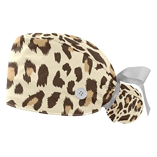 Chapeaux bouffants léopard JDEZ : lot de 2 casquettes de travail ajustables mixtes
