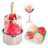MANA SOUL Ice Bucket for Freezer - Wine Ice Bucket with 3D Rose Ice Molds, Champagne Ice Mold, Ice Mold Wine Bottle Chiller, Elegant Design for Home or Events