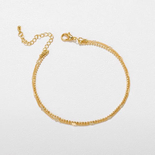 Golbaljew Dainty Gold Anklet For Women Girls 18K Gold Plated Layered Beads Heart Anklets Minimalist Summer Beach Foot Chain Layering Ankle Bracelets Ankle Jewelry Gifts #TOP3