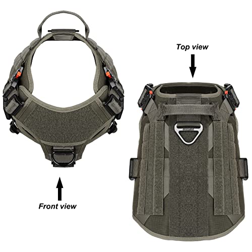 Icefang Tactical Dog Harness,Large Size, 2X Metal Buckle,Working Dog Molle Vest With Handle,No Pulling Front Leash Clip,Hook And Loop Panel #TOP2