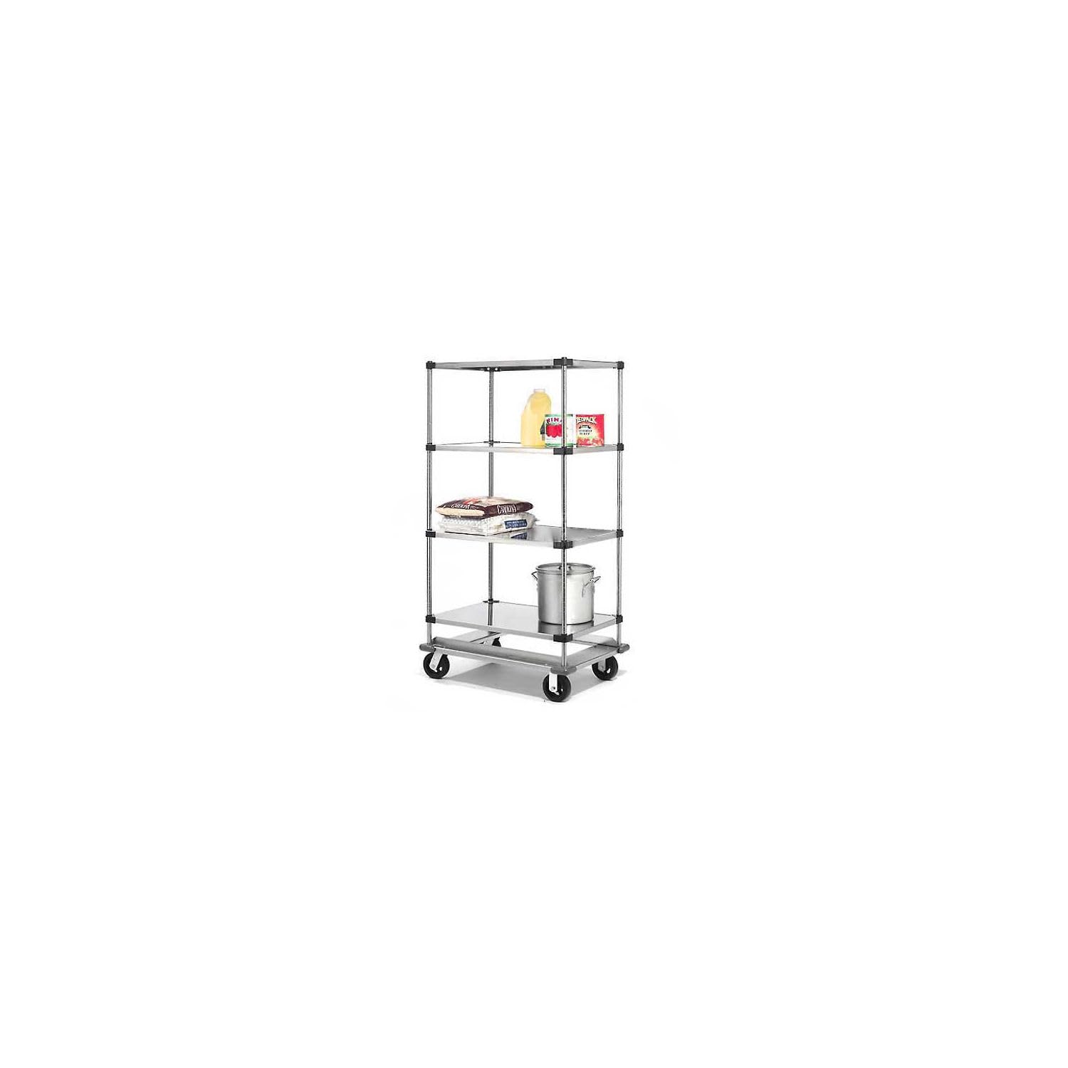 Stainless Steel Shelf Truck with Dolly Base by Nexel – 49.61"L x 18"W x 70"H, Stainless Steel, Grey, Model 987461