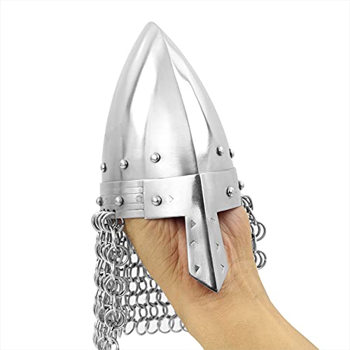 Nagina International Casco medieval Nasal Norman Warrior Crusader con correo de cadena (miniatura) | Fantásticas ideas de regalos de cumpleaños, juguetes y decoración de escritorio