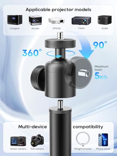 Haweah Beamer Ständer | Höhenverstellbar 40–110 cm, Bodenständer mit 1/4-Zoll-Gewinde & 360° Drehung, kompatibel mit Projektor, Kamera & Webcam für Zuhause und Büro (Schwarz)