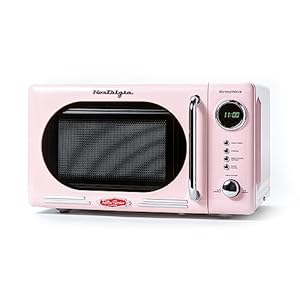 Nostalgia Retro Compact Countertop Microwave Oven – 0.7 Cu. Ft. – 700-Watts with LED Digital Display – Child Lock – Easy Clean Interior – Pink