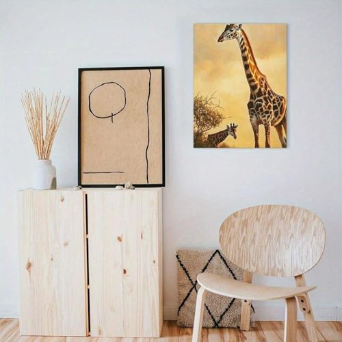 Tableau girafe au coucher du soleil pour une décoration de chambre chaleureuse