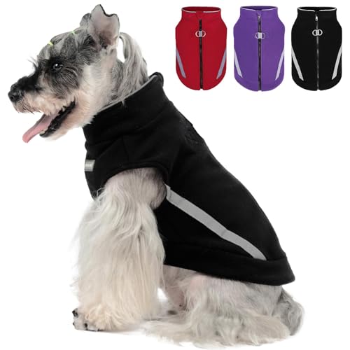 EXPAWLORER Dog Fleece Vest Jacket Sweater for Small Medium Large Dogs, Cold Weather Winter Coat Hoodie with Leash D-Ring and Zipper, Reflective Warm Sleeveless Puppy Clothes for S M L Boys Girls Cats