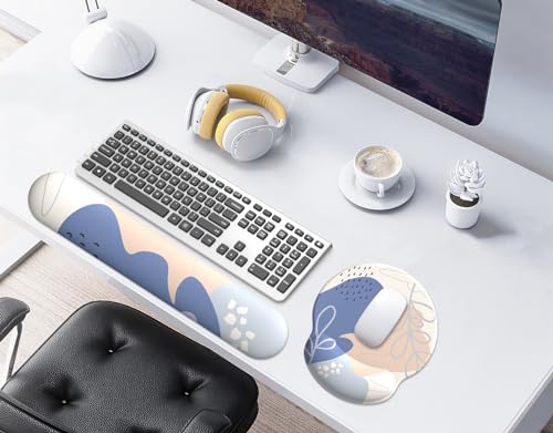 Image of eulps Mouse Pad Wrist Support, Ergonomic Memory Foam Keyboard Wrist Pad & Gel Wrist Rest Set for Computer Keyboard for Easy Typing & Pain Relief for Office & Home (Leafy Lushness Set)