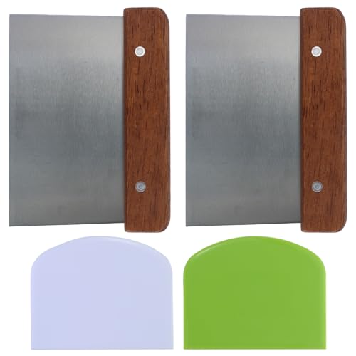 2 Stück Teigschaber Edelstahl, 15cm Lebensmittelqualität Teigschneider,Premium bench scraper,Teigschaber mit Holzgriff für Kuchen, Pizza, Brotschneiden, Nougat