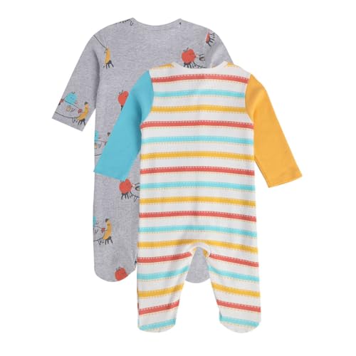 Image of miniklub Baby Front Open Long Sleeve Cotton Sleep Suit, Pack of 2 (Blue /White Color)