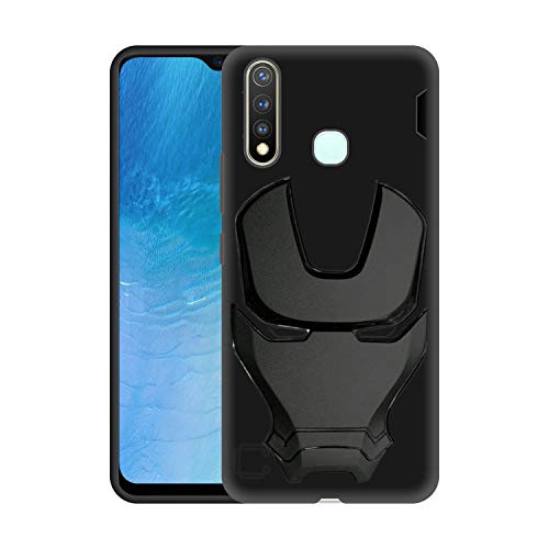 Image of COVERLY Official 3D Touch Feel Trending Avengers Logo Mask Soft Rugged Grip Silicone Iron Man Super Power Cartoon Movie Engraved Silicone Matte Back Cover for Vivo Y19 (2019) -HD Black Avenger