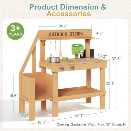 Image of PETKABOO Wooden Mud Kitchen for Kids Outdoor, Water Play Kitchen Set