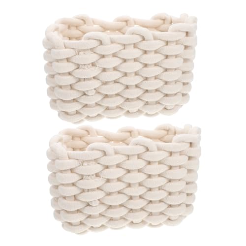 GARIOUANS 2 piezas Cestas de Almacenaje de Cuerda de Algodón Tejida para Escritorio Organizador Multifuncional para Cosméticos y Artículos Varios Pequeñas y Decorativas Color Beige