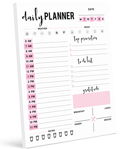 Image of Daily Planner with Hourly Schedule w / 50 Undated Sheets, Productivity Tracker Tear Off Pad- Personal Planner- Priority Task- Daily Goal- to-Do List- Vibrant Calendar- Organizer Scheduler