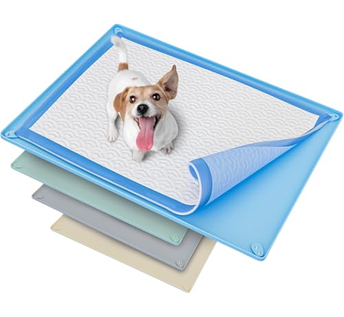Image of TidyFriend Dog Pee Pad Holder Tray Fits for 30 inch x 23 inch Pee Pads with Corner Lock Holes, Raised Edges, Non-Spill, Easy to Clean Silicone Dog Potty Tray Holder, for Indoor Floor Protection (Blue)