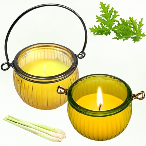 2 Velas de Citronela para Exterior, Antimosquitos e insectos, Juego de velas de citronela, Para interior, Jardín, Balcón, Picnic, Camping, Decoración de mesa