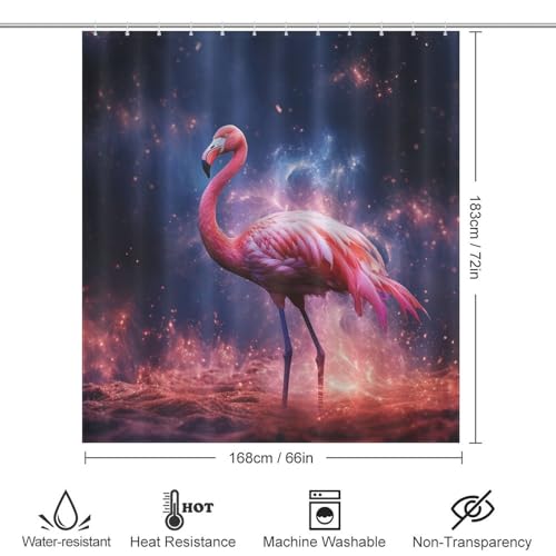 Rideau de douche flamant rose en polyester imperméable 168x183cm pour baignoire - 4