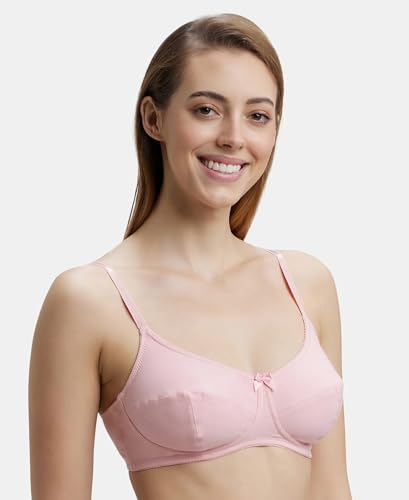 Image of Jockey 1615 Women's Wirefree Non Padded Super Combed Cotton Elastane Stretch Full Coverage Everyday Bra with Soft Adjustable Straps Candy Pink 40B