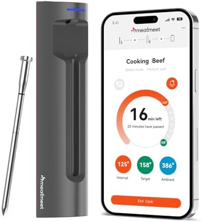 Meatmeet S Pro Bluetooth Wireless Meat Thermometer, with 6 Sensors Build in, Long Range, Smart App Monitoring with Timer & Alarm, IP69 Waterproof, Meat Thermometer Probe for BBQ, Grill, Oven, Kitchen