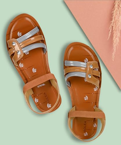PARAGON K7015L Women's Tan Sandals | Stylish Velcro Sandals with Cushioned Soles | Comfortable Everyday Sandals for Outdoor Use - Image 3