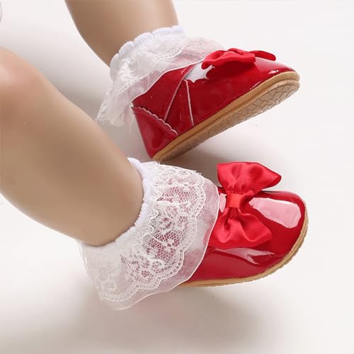 Image of Baby Girl Mary Jane Flats Dress Shoes - Infant Newborn Shoes Anti-Slip Soft PU Leather Party School Wedding Princess Baby Girl Shoes 0-18M