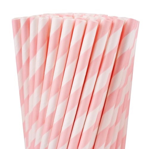 Pitillos de papel KTOJOY rayados rosas 100 unidades 21 cm miniatura 1