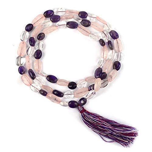 Image of Natural Oval Crystal Beads Mala Necklace Collection for Men & Women, Reiki Energized Gemstone Jewellery for Meditation, Mindful Living, Spiritual Decor & Everyday Fashion Styling