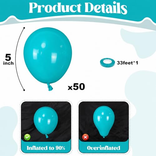 Image of Togvu Teal Balloons, 50Pack 5 Inch Small Mini Turquoise Latex Party Balloons for Tropical Aloha Luau Summer Birthday Graduation Bachelorette Mermaid Pool Ocean Party Decorations Supplies