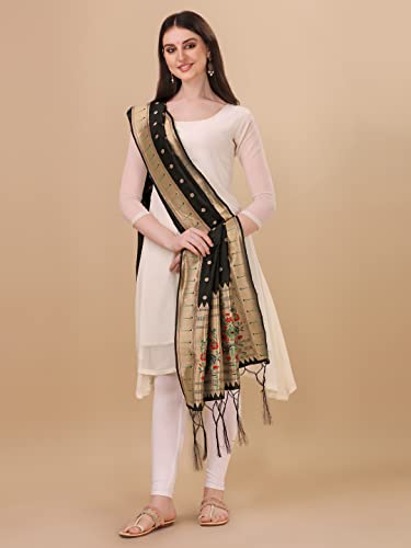 Image of DEVANGI Women's Woven Banarasi Silk Dupatta /Chunni For Women, Floral Print 1 Meter Wide and 2.3 Meter Length Printed Designer Dupatta /Chunni For Girls