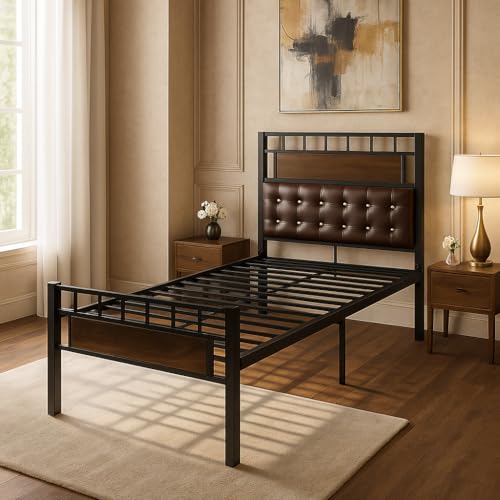 Image of Orvo Metal Single Size Bed Without Storage | Wrought Iron Cot with Headboard & Footboard| Sturdy Powder Coated Platform Bed Single Size Cot for Bedroom, Living Room, (Orvo Black)