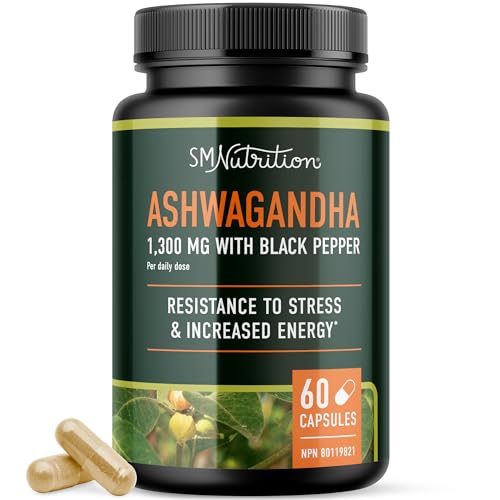 Ashwagandha Supplement 1300mg for Stress Resistance & Energy Boost | High Absorption Adaptogen from Root Powder with Black Pepper | Stress-Related Fatigue Support | Non-GMO | 120ct, 2-Month Supply