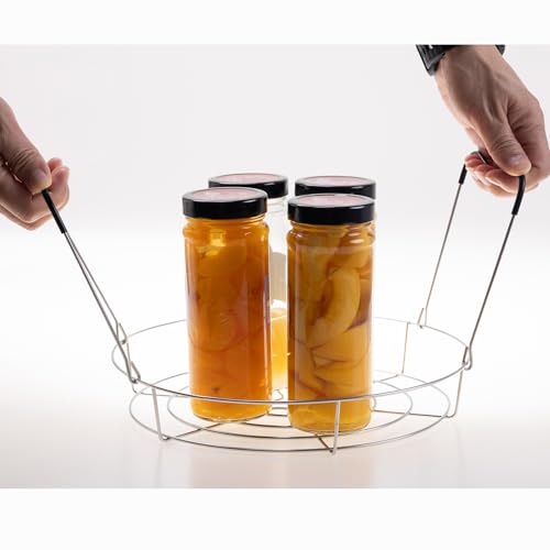 Image of 12in Stainless Steel Canning Rack, Heat Resistant Silicone Handles | Silver Stainless Steel Canning Rack for Regular Mouth and Wide Mouth jar, Holds 6 Quart or 7 Pint Jars in Pressure Canner Pot