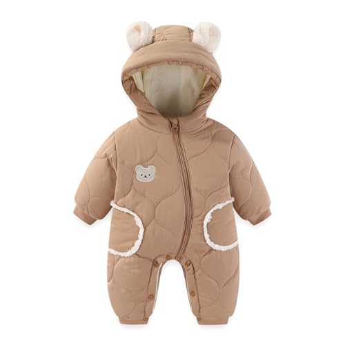JiAmy Macacão inverno bebé menino menina, orelhas adoráveis de urso mergulho, design com fecho de correr e botão roupa bebé inverno 6-9 meses