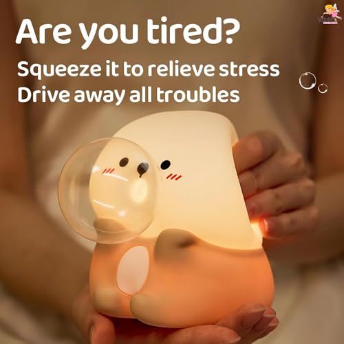 Image of WISHKEY Bubble Blowing Otter Night Light for Kids & Adults, 3-Level Dimmable Silicone Lamp with Tap Control & Timer, USB Rechargeable, Cute Nursery Bedroom Decor Gift