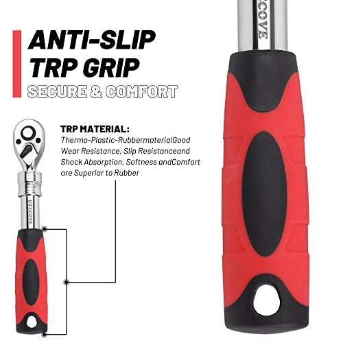 Image of 3-Piece Extendable Ratchet Set 1 /4 3 /8 1 /2 Inch | Extendable Socket Wrench, Ratchet Wrenches Set 72-Tooth Quick-Release, Soft Grip Handle with Storage Tray