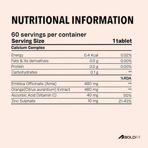 Image of Boldfit Vitamin C Tablets for Men and Women Vitamin C Supplement with Amla Orange Extract and Zinc Immunity Booster Tablets for SkinCare, Antioxidant and Energy - 60 Veg Tablets