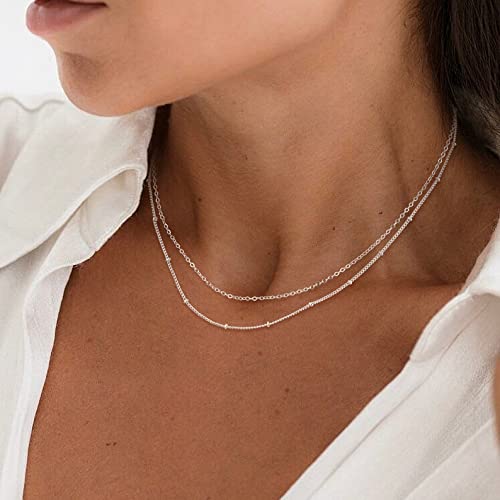 MBW Layered Necklaces for Women, Dainty Silver Plated Snake Twist Rope Chain Necklace for Women Simple Herringbone Thin Snake Chain Satellite Choker Necklace Silver Jewelry Set Gifts for Women Girls4