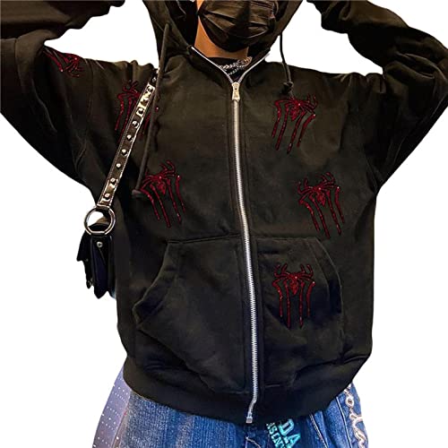 Men Women's Y2K Rhinestone Zip Up Hoodies Skeleton Graphic Hooded Sweatshirt Spring Fall Jacket3