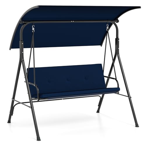 Image of Tangkula 2 Person Porch Swing, Outdoor Swing with Removable Cushions, Solid Metal Structure, Patio Swing with Adjustable Canopy for Garden, Backyard, Balcony, Poolside