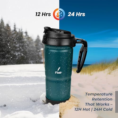 Image of FLAIR Atom Vacuum Insulated Flask 709ml - Green,Leak-Proof, Hot & Cold, 304 Stainless Steel, Tough & Durable, Food Grade Travel Tumbler - Stay Hydrated, Sip Anywhere