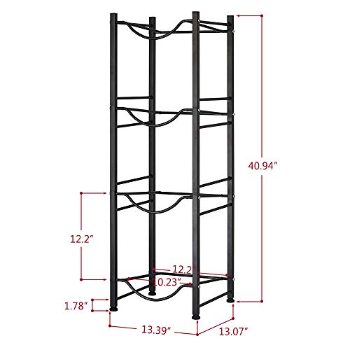 4-Tier Water Bottle Holder Cooler Jug Rack Organizer, 5 Gallon Water Bottle Stackable Storage Shelves Detachable Water Dispenser Stainless Steel Rack Easy Assemble for Kitchen Drawing Room, Black - Thumbnail 2