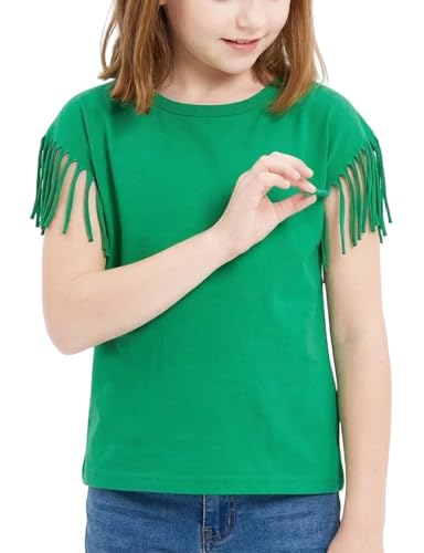 Image of Noomelfish Girls Fringe Sleeve T-Shirts Tassel Casual Summer Tee Tops (5-12 Years)