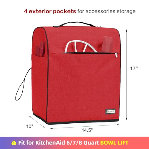 HOMEST Stand Mixer Cover Compatible with KitchenAid 6/7/8 Quart Bowl Lift,Dust Cover with Zipper Pocket for Accessories, Red (Patent Design)