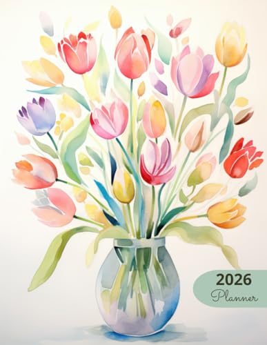 2026 Planner: Soft Florals Vase of Tulips: Stylish Weekly and Monthly Organization image 2