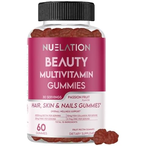 Beauty Multivitamins - Hair Skin and Nails Gummies with 6000mcg Biotin & PABA. Biotin Collagen Gummies w/ Daily Multivitamin Cover