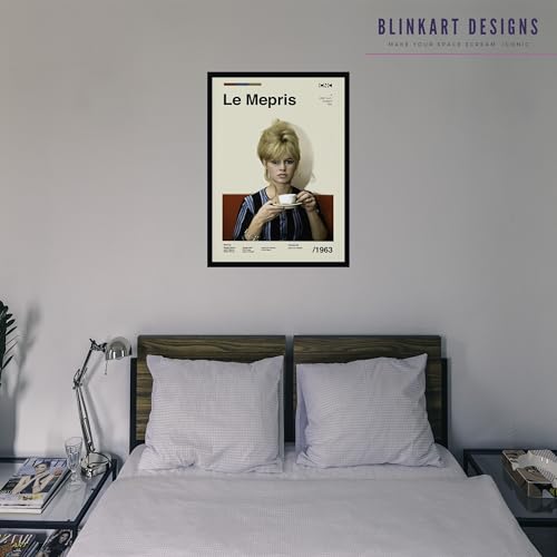 Image of BLINKART Le Meprise Midcentury Movie Poster Frame 8x12 Inch | Premium 300 GSM Paper Wall Print | Mid Century Vintage Film Artwork for Home, Bedroom, Living Room, Office | Framed Photo Decor